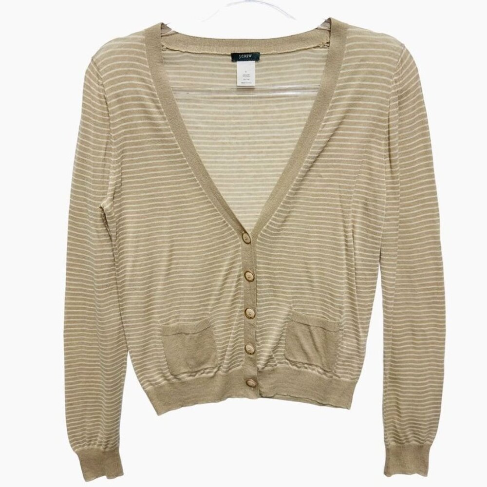 Linen Cotton Knit Pinstripe Sweater Cardigan Jacket